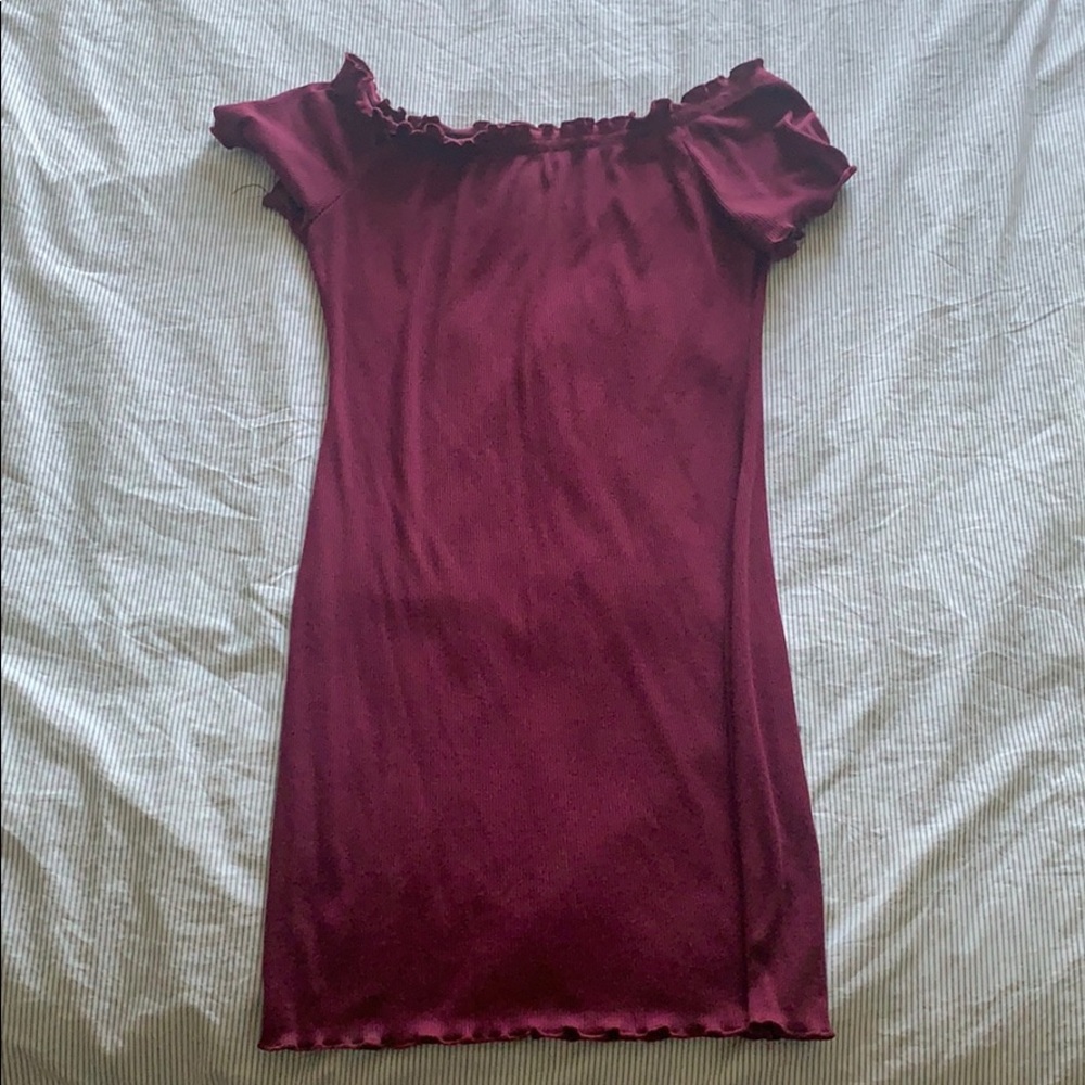 Off the shoulders slim tight dress (maroon)